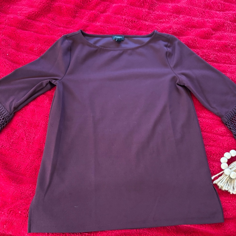 Ann Taylor Factory Deep Purple Blouse with Gathered Sleeves